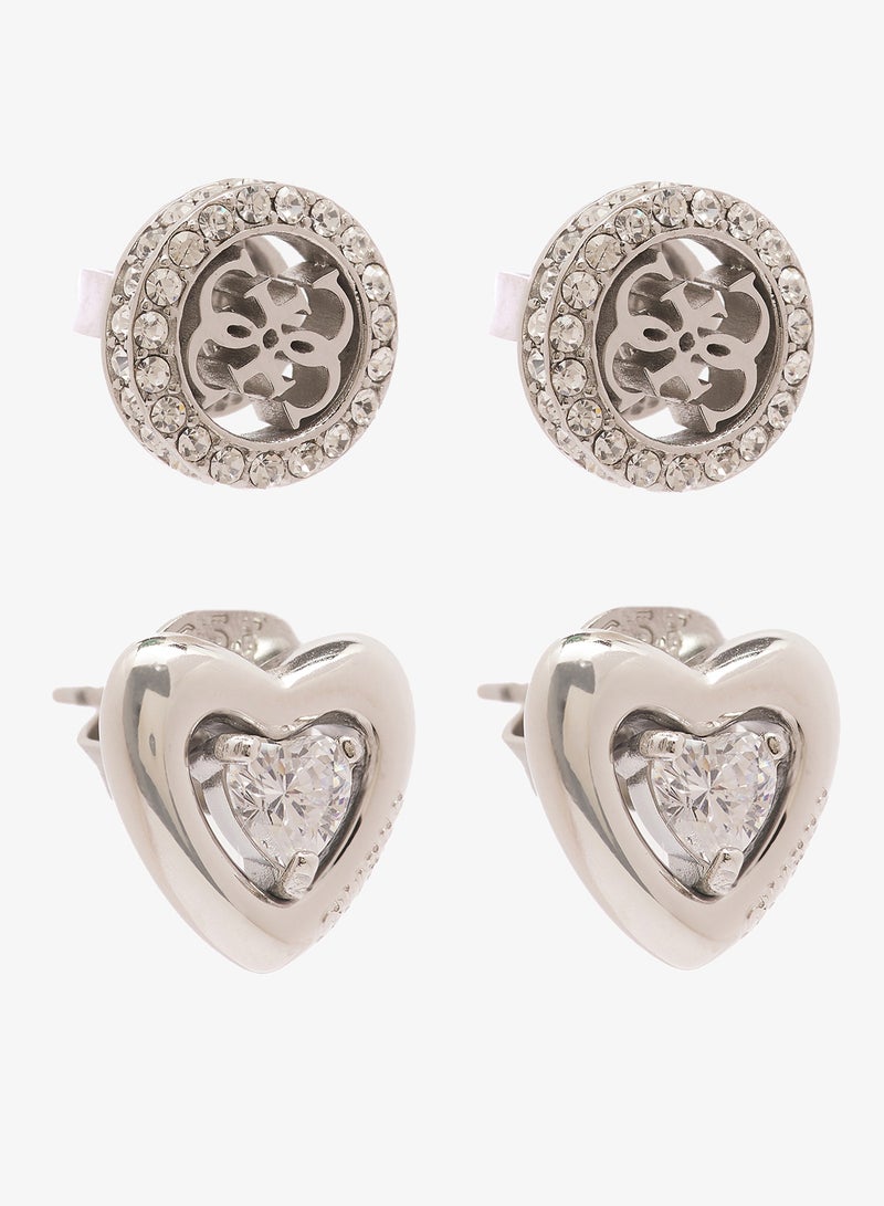 جس طقم أقراط على شكل قلب مرصع بالذهب عيار  قيراط - Image 1